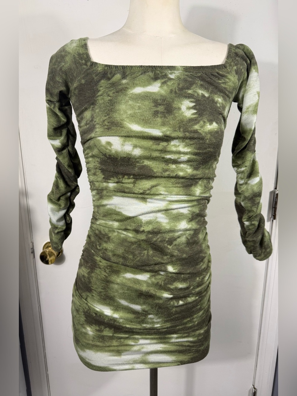 Privy Green Tie-Dye Long Sleeve Bodycon Dress